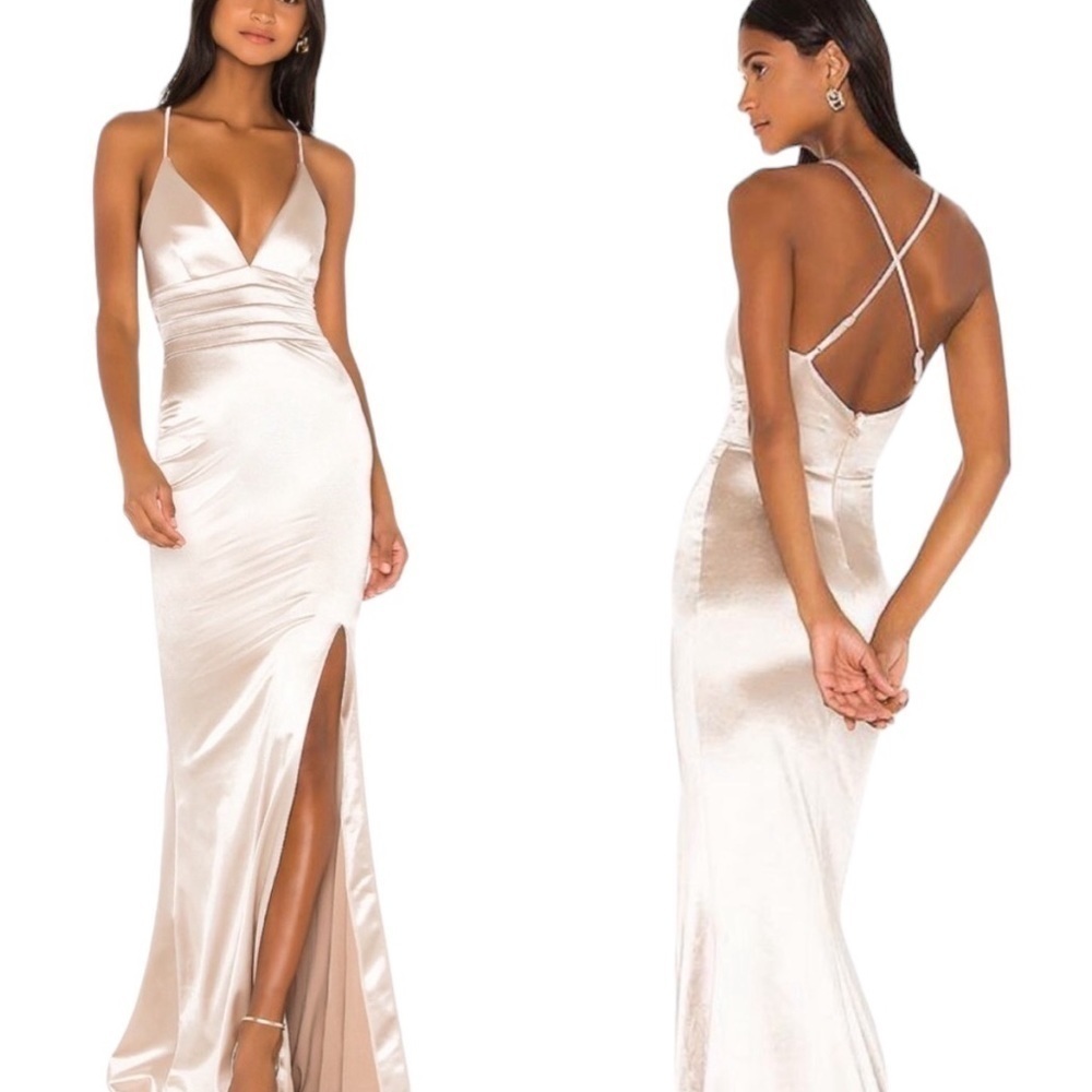 NWT Nookie x REVOLVE Starstruck Champagne Formal Satin Silky Stretchy Gown XS